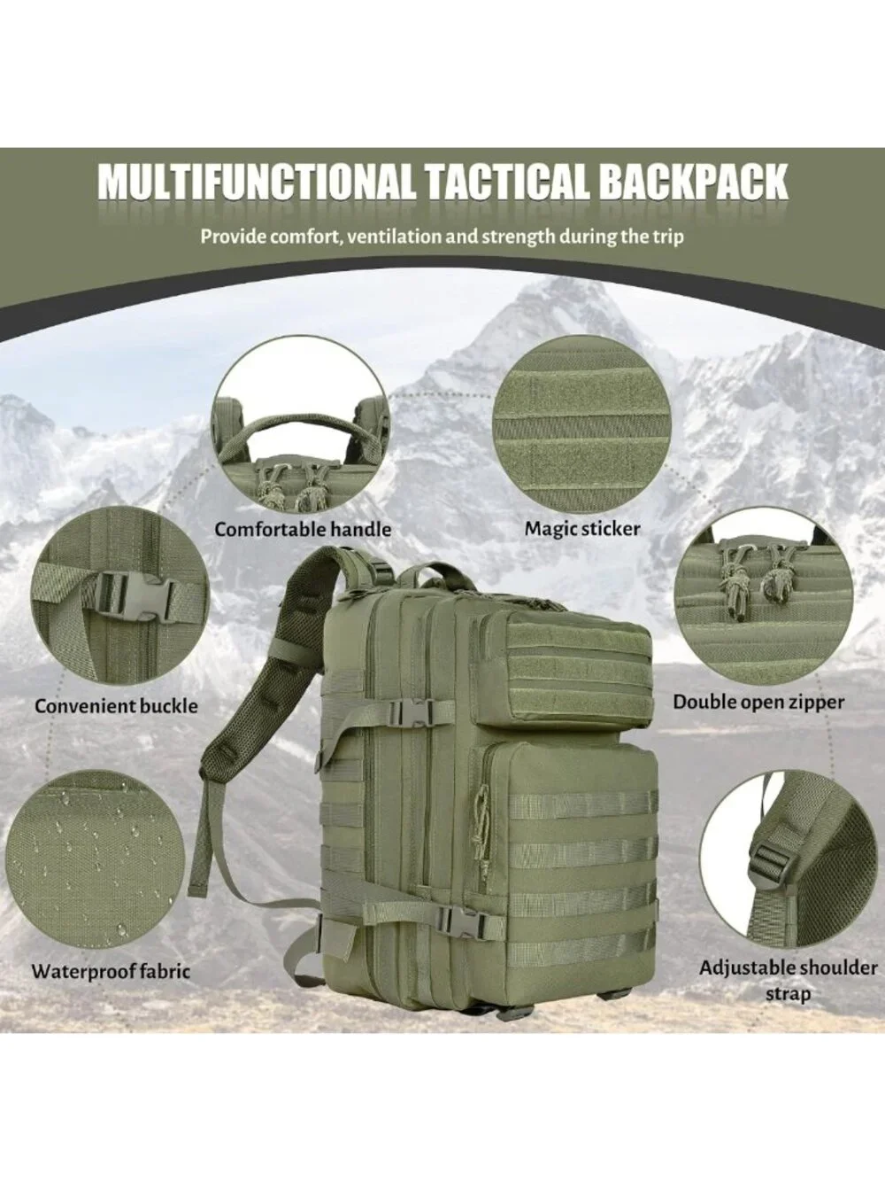 Large 45L Tactical Backpack - 3-Day Assault Pack, Molle Rucksack for Camping
